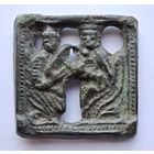 Сюжетная накладка (птицы Сирин), средневековье 14-16 вв. Редкая. Медный сплав. Оригинал.