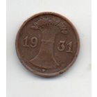 ГЕРМАНСКОЕ ГОСУДАРСТВО (ВЕЙМАРСКАЯ РЕСПУБЛИКА)  1 РЕЙХСПФЕННИГ 1931 F