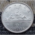 Канада 1 доллар 1965 год, AU. Елизавета II. Индейцы. Каноэ. Серебро 900. Сторгуй за свою цену, предложи обмен!