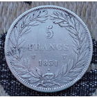 Франция 5 франков 1831 года. Луи Филипп I. Лилль. Серебро 900. Сторгуй за свою цену, предложи обмен! S120