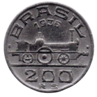 РЕСПУБЛИКА  СОЕДИНЁННЫХ ШТАТОВ БРАЗИЛИИ 200 РЕАЛОВ /РЕЙС/ 1936. ПАРОВОЗ