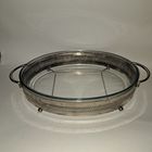 Большое блюдо с ручками. Арт-деко.Метал,стекло. Бразилия. Клеймо.