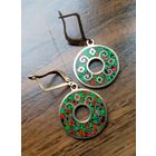 Серьги с эмалями, латунь