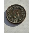 5 центов 1936 года. Литва - Первая Республика (1925 - 1938). Монета не чищена. 45247