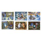 Открытки набор 3 - 6 шт. Животные. Фауна. Синие котики. Зима, зимние игры. Худож. И.Зенюк (чистая)