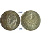 3 марки 1914 г. Ангальт. Германия. NGC MS 62. 25 лет свадьбе Фридриха II и Марии Баденской. Серебро. КМ# 30