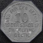 YS: Германия, Dingolfing, 10 пфеннигов 1917, нотгельд города Дингольфинг, цинк, Funck# 97.2