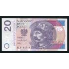 Польша 20 злотых 2016 г. P184b. Серия BL. UNC