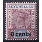 68.BrKSe. Великобритания. Колонии. Сейшельские острова. Виктория. Стандарт. Надпечатка нового номинала. 6C. 1901 г. Mi.#33.