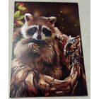 Посткроссинг. Открытка Енот и сова (10х15). Прошла почту. Художественные марки, чёткий штемпель.