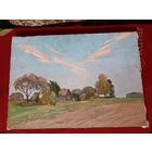 С рубля без мц. Картина Г.Буралкин ''Деревенский пейзаж'' х. м. 50х36см.