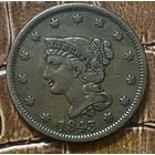 Монета 1 цент 1843 год. США.