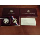 США 1 доллар 1993 года, "Олимпиада в Сан-Франциско", (две штуки в коробке с сертификатом). Серебро, "пруф"