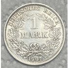 Монета 1 марка 1907 год. Германская империя. Вильгельм II. Монетный двор Бавария.