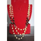 Металлические бусы с пластиковыми вставками, 3 нити, двойная длина 37 см.