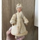 Старинная елочная игрушка девушка вата папье-маше РЕДКОСТЬ оригинал