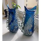 Ваза Бирюзовая, гутная техника. СССР