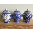 Сине-белая китайская керамическая фарфоровая чайная банка под глазурью – 3 шт. под династию Мин и Цин.