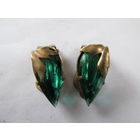 КЛИПСЫ ВИНТАЖ С ЗЕЛЕНЫМИ КАМНЯМИ.