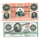 50доларов 1861, 1862 года Вашигнтон 2шт. официальные копии редчаших  бонкнот США