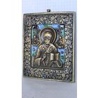 ИКОНА ПЛАСТИКА СВ . НИКОЛАЙ ЧУДОТВОРЕЦ  МЕДНО ЛИТОЙ СПЛАВ ЭМАЛЬ 19 ВЕК