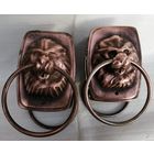 Две пары дверных ручек "ЛЬВЫ с кольцами". Чугунное литьё с омеднением. ЦЕНА ЗА ПАРУ.