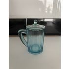Кружка с крышкой граненая стакан с ручкой Неман цветное  стекло СССР