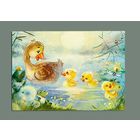 Открытка. Фауна. Птицы. Лето. Уточка с утятами. Художник Ек. Бабок (чистая)