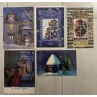 Открытки СССР Новогодние домики окошки