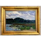 Маслеников П.В;Нар.худ;40/60см;1973г;"Острошицкое озеро", 1973г;40/60см;ДВП, масло. Размер 75х55 см.с учетом рамы