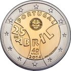 2 евро 2014 Португалия 40 лет Революции гвоздик UNC из ролла
