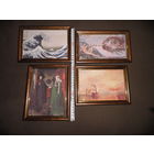 Кацусика Хокусай,Микеланджено Буонарроти,Ян ван Эйк,Уильям Тёрнер.репродукции(ткань дублирована на картон)в рамках.Новое!С рубля.