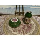 Ваза и шкатулка Фрагонар Лимож зелёный цвет Франция винтаж