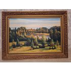 Картина масло ДВП летний пейзаж лес сосны озеро в лесу  - СССР - 72х52 см