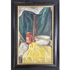 Скрипниченко Г.С. - художник-сюрреалист, "белорусский Дали". "Натюрморт" (с красной бутылкой) 1966г. ДВП, масло. Размер 61,5х37 см.