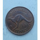 Австралия 1 пенни 1943 год кенгуру король Георг VI с надписью IND: IMP: