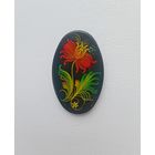 Лаковая миниатюра. Вставка. Брошь. Лак. Ручная роспись. 4 см х 2,5 см.