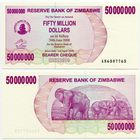 Зимбабве. 50000000 / 50 000 000 долларов (образца 2008 года, P57, UNC)