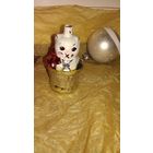 Елочная игрушка СССР . Кот в корзинке