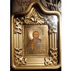 Небольшая икона РИ с киотом "Иисус Христос Вседержитель". киот в32Хш24.5см. глубина 8см. икона 16высота х 13.5ширина