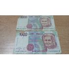 Две по 1000  лир 1990 года Италии разные подписи