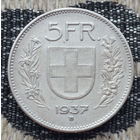 Швейцария 5 франков 1937 года, B. Серебро! Сторгуй за свою цену, предложи обмен!