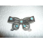 Антикварная Серебряная Брошь С Бирюзой Филигрань 20-30-ые