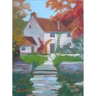 Картина маслом "У дома". Холст на картоне 30х40 см