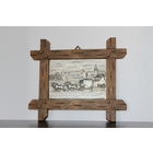 Настенное панно, пластиковая вставка в деревянной раме, на тематику "Конный экипаж в деревне", Германия.