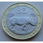 Зимбабве. 5 долларов 2002 год KM#13