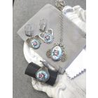 Комплект серьги, кулон и кольцо, филигрань скань, финифть, винтаж, СССР, мельхиор