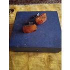 Запонки янтарные серебряные 875 со звездой