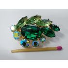 Брошь винтажная ЧССР изумрудно-зелёное стекло