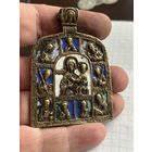 Меднолитая икона 18 века с эмалями . Богоматерь с Предстоящими.